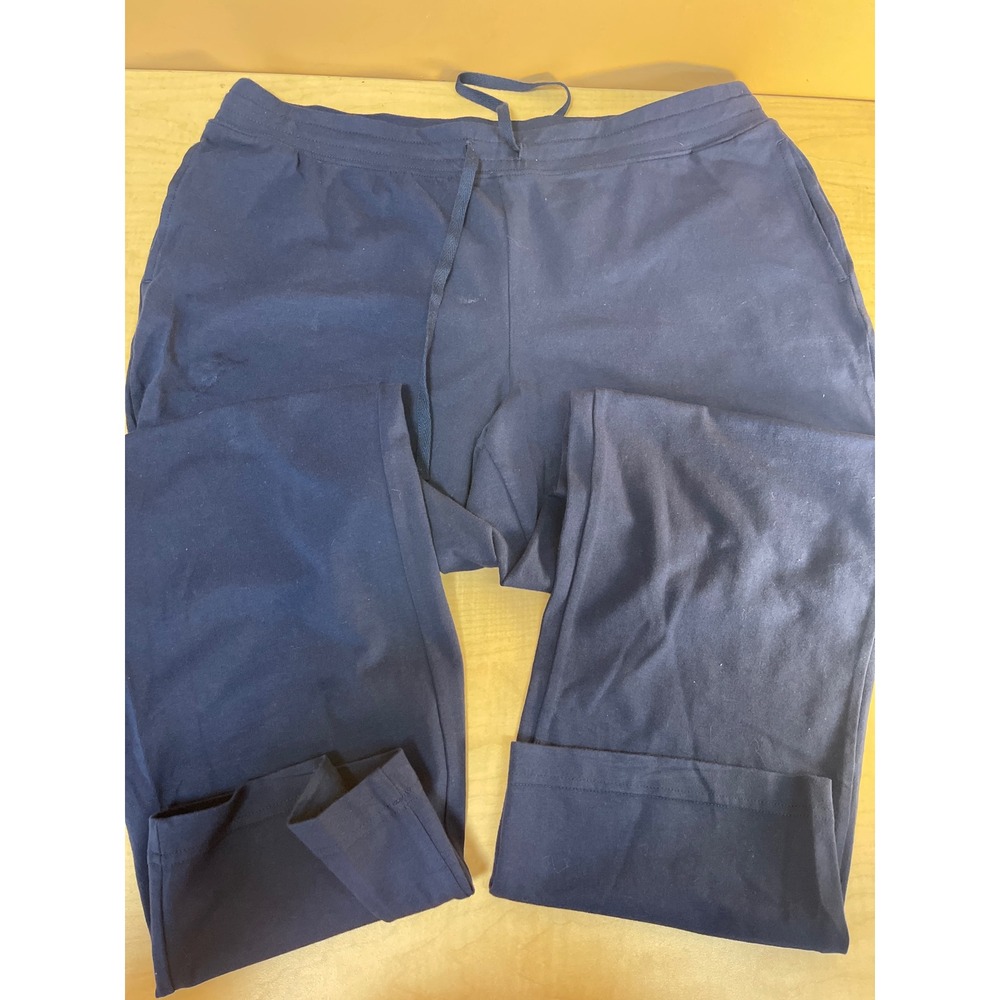 Karen Scott Sport Navy Blue Knit Drawstring Pants Large Womens Straight Leg